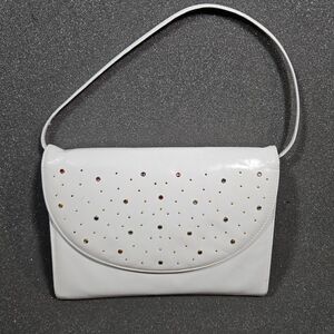 VINTAGE California Magderians White ShoulderPurse Rhinestone Evening Handbag USA